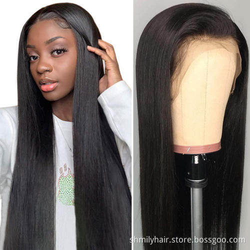 Shmily Wholesale Lace Human Hair Wigs Brazilian Straight 150% 13x4 Lace Wig Pre Plucked Human Hair Wig For Black Women 30 Inch